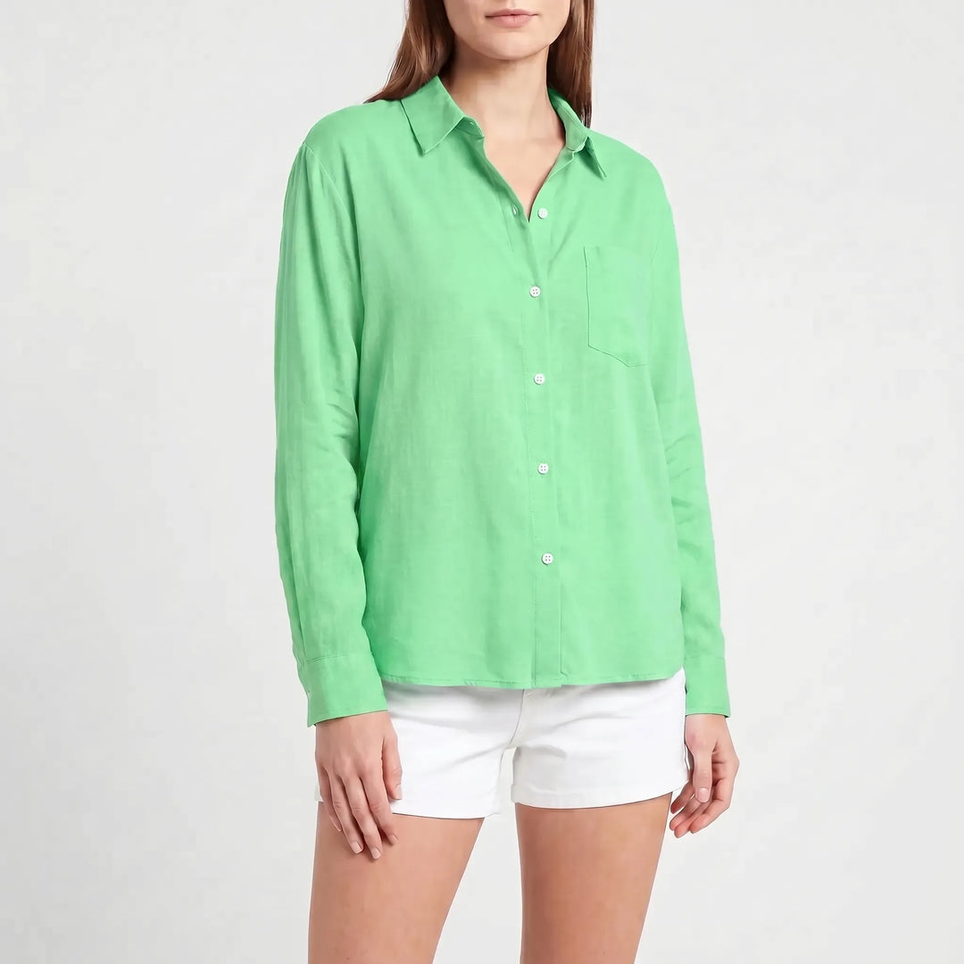 Women's smart casual long sleeve button-up blouse. Comfortable & fashionable collared top for daily & office wear.