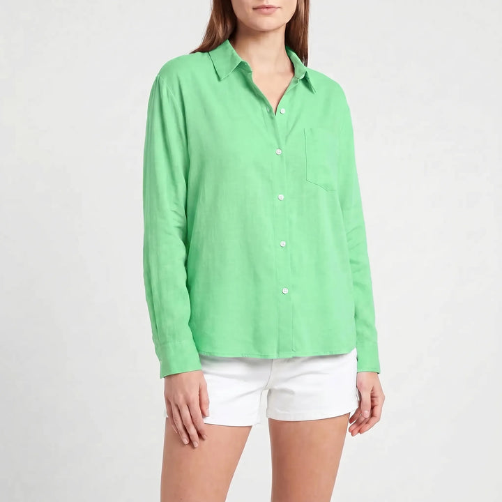Women's smart casual long sleeve button-up blouse. Comfortable & fashionable collared top for daily & office wear.