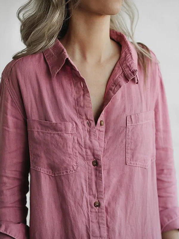 Back view of women's casual long sleeve jumpsuit. Relaxed fit one-piece, versatile for everyday and travel outfits.