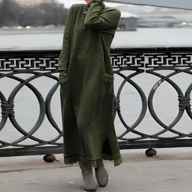 Soft women's casual winter maxi dress with long sleeves for comfortable, warm, and elegant daily style.