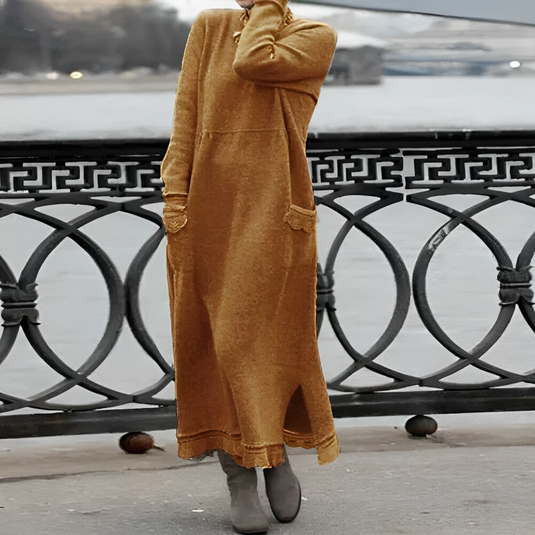 Noelle women's casual long winter dress, a comfortable long sleeve maxi for elegant and warm fall style.