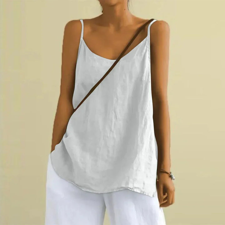 Flowy women's summer tank blouse. Loose casual cami top, ideal for beachwear & vacation.