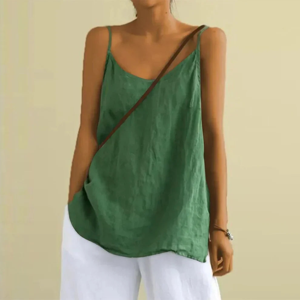 Everyday casual women's summer top. Loose fit sleeveless cami tank blouse, comfortable & chic.