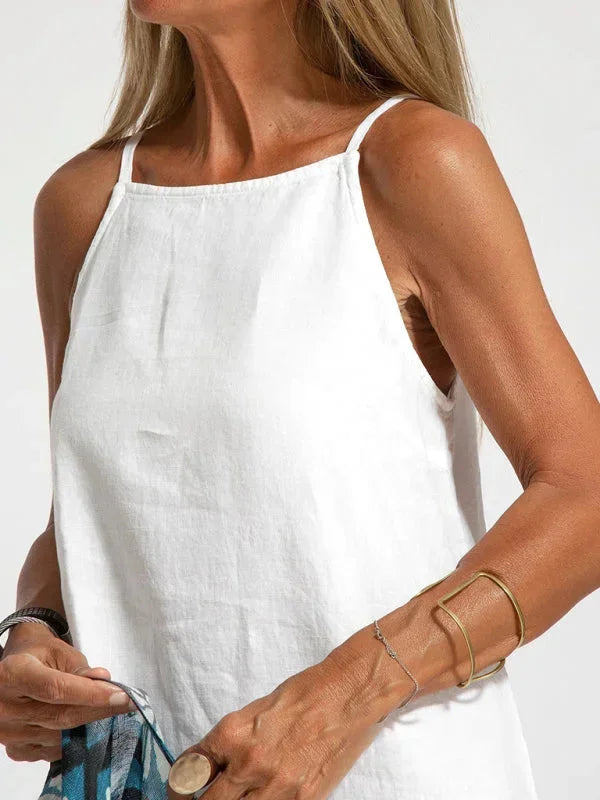 Soft women's casual sleeveless maxi dress with side slit, perfect for warm weather.