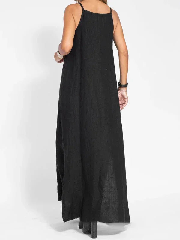Stylish women's sleeveless maxi dress with a flattering side slit for a casual look.