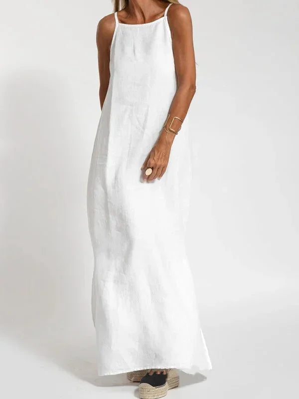 Lightweight, flowy sleeveless maxi dress for women with a side slit, perfect for summer breeze.
