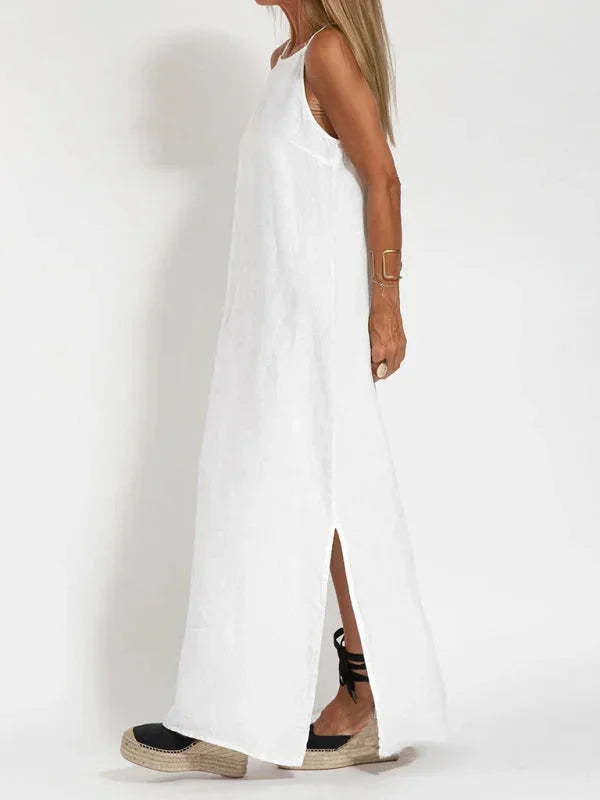 Women's casual sleeveless side slit maxi dress, comfortable and stylish for summer.