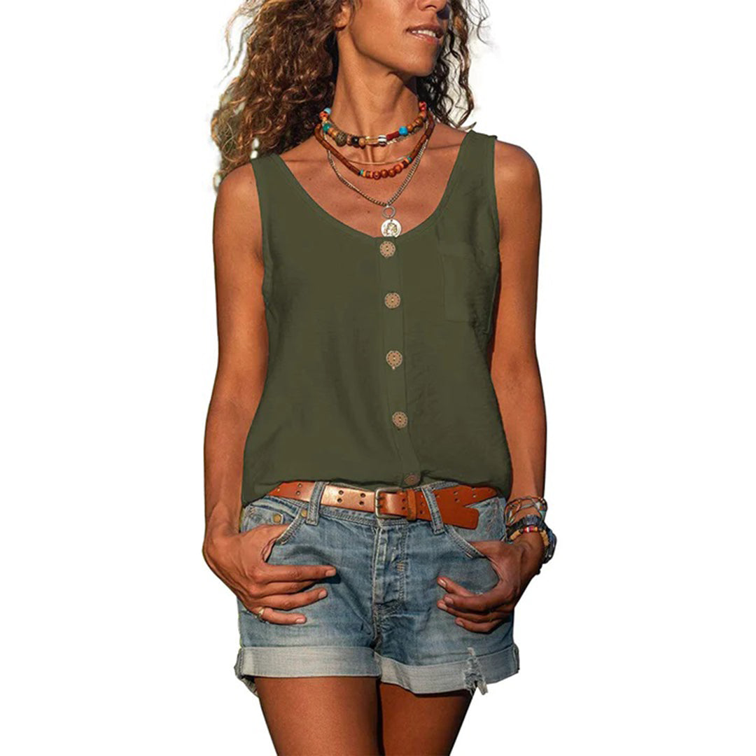 Versatile women's casual sleeveless top, loose fit & comfortable, great for everyday summer wear.