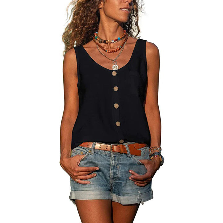 Stylish women's casual sleeveless top, loose & breezy for comfortable, lightweight summer fashion.