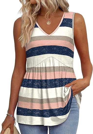 Back view of women's relaxed fit sleeveless top, comfortable & versatile for summer fashion.