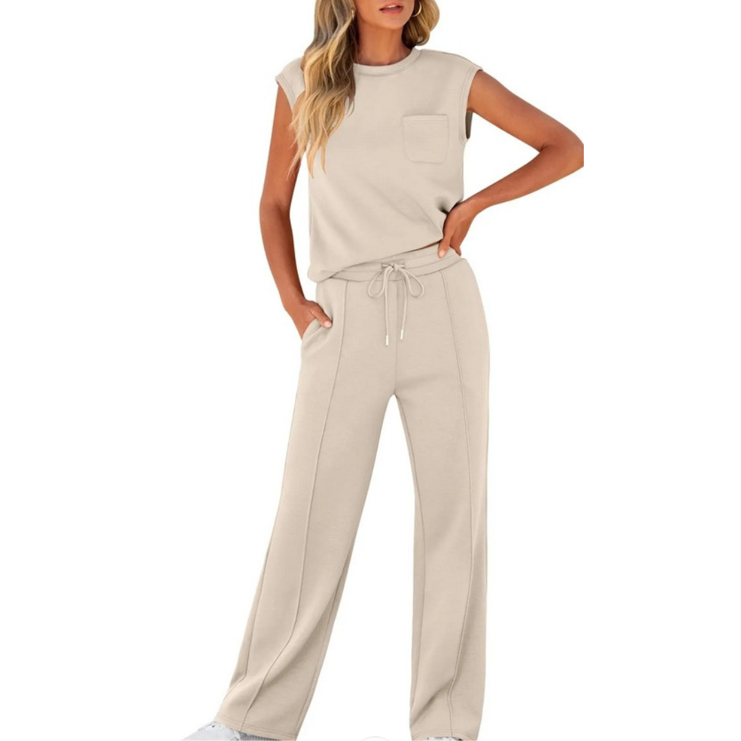 Stylish women's summer lounge set with soft fabric & relaxed fit. A comfortable two-piece matching outfit for daily wear.