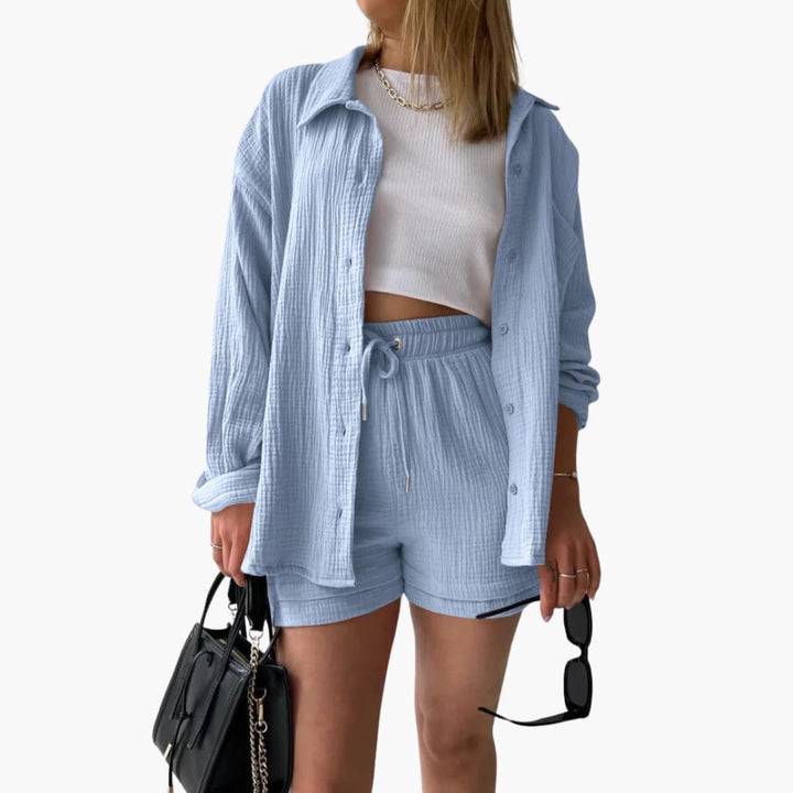 Chic women's lightweight two-piece set, ideal for casual and vacation wear.