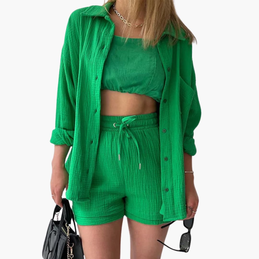 Stylish women's lightweight two-piece for summer resort and everyday comfort.