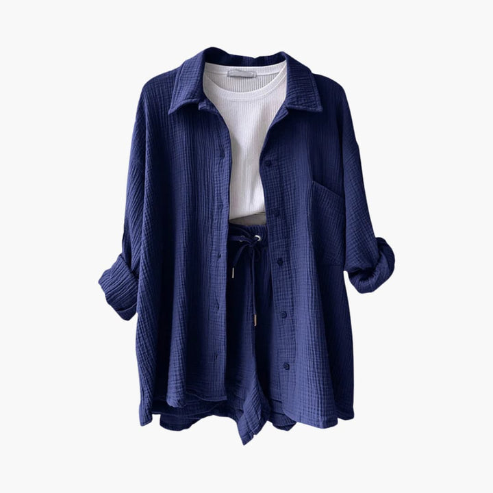 Casual women's two-piece set featuring lightweight fabric and a relaxed fit.
