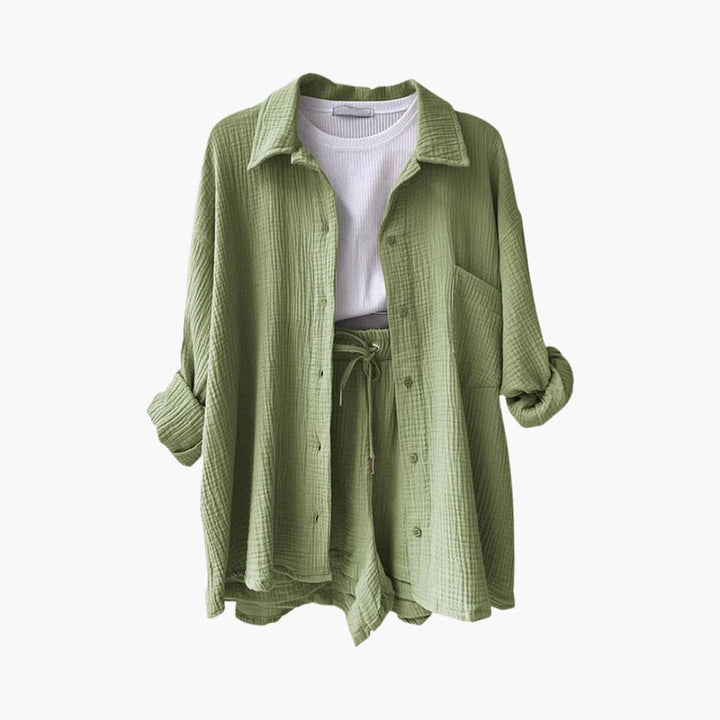 Stay cool in this women's lightweight two-piece summer outfit for warm days.