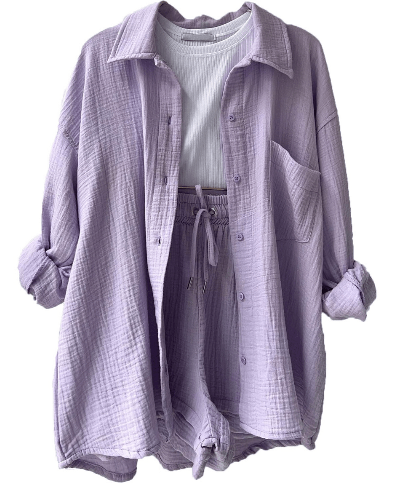 Versatile women's summer set for everyday wear, featuring a long-sleeve top and comfy pants