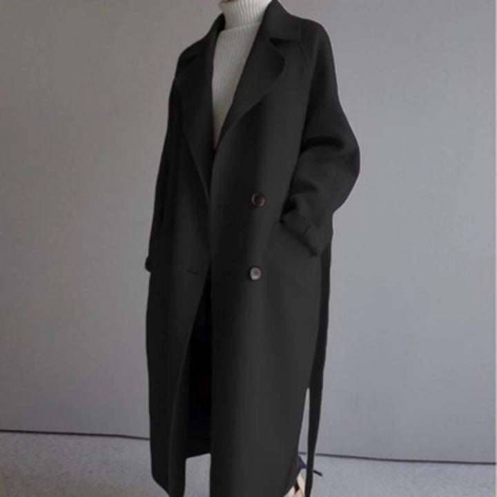 Isabella women's casual woolen long coat, warm and comfortable for fall/winter outerwear.
