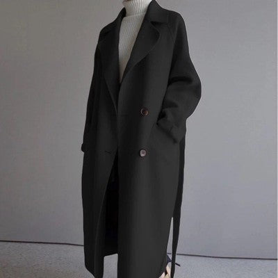 Chic women's long casual coat, cozy and warm for fall and winter fashion.