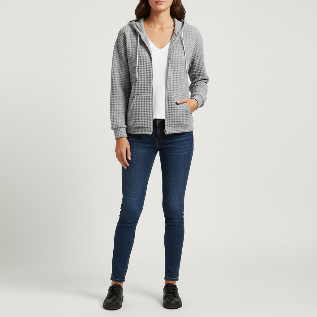 Stylish women's fashion jacket, 'Claudia' zip-up with drawstring, comfortable cotton blend for casual wear