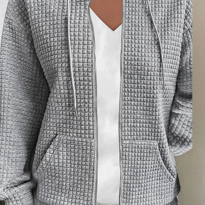 Versatile women's 'Claudia' jacket, zip-front and drawstring, ideal cotton blend outerwear for autumn