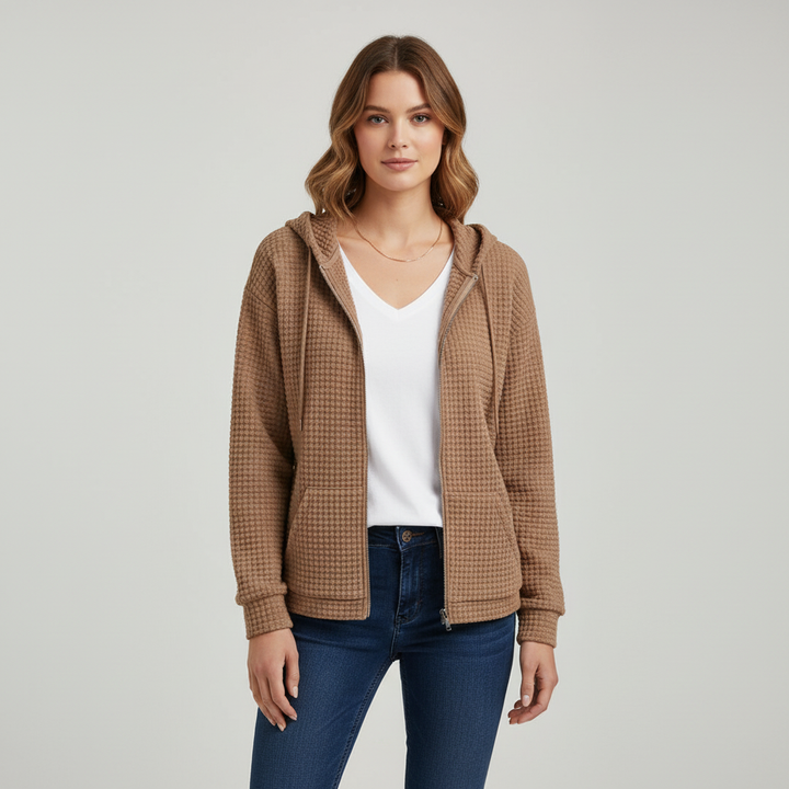 Women's light cotton blend jacket, 'Claudia' style, with zip closure and drawstring, great for transitional weather