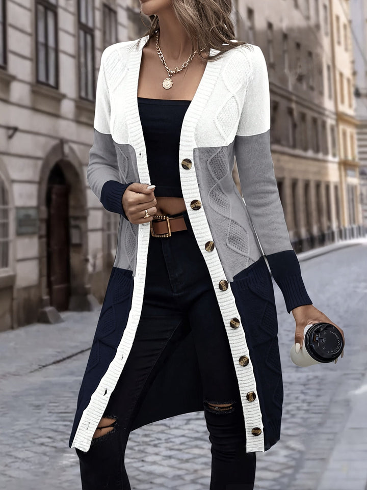 Women's Celeste long sleeve acrylic cardigan vest. Soft, stylish, perfect for spring or autumn layering.