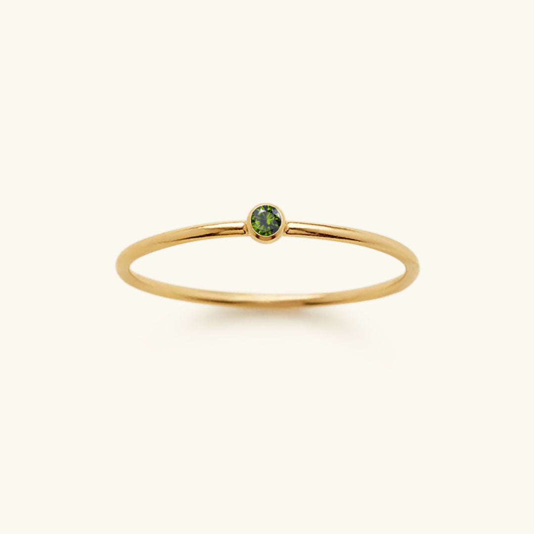 Women's custom Celestia birthstone ring, gold plated, elegant and stackable for daily wear.