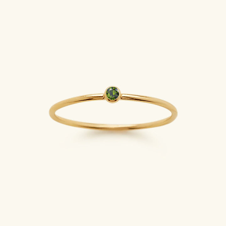 Women's custom Celestia birthstone ring, gold plated, elegant and stackable for daily wear.