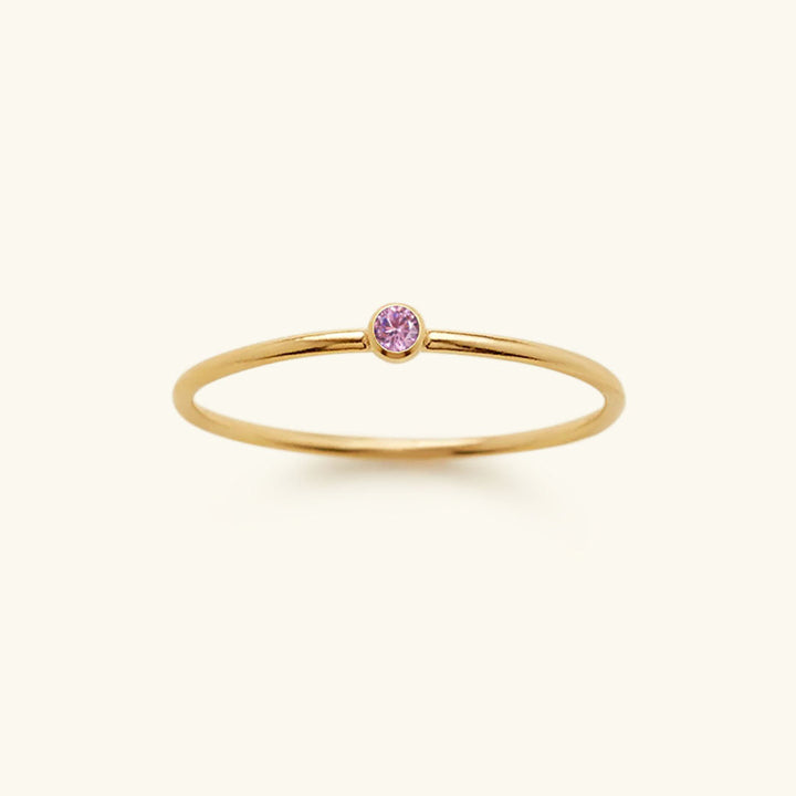 Elegant gold plated women's Celestia birthstone ring, custom and hypoallergenic jewelry.