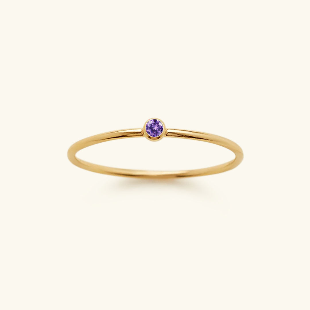 Elegant women's Celestia birthstone ring, gold plated, custom and stackable jewelry.