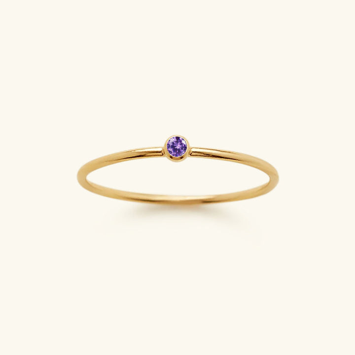Elegant women's Celestia birthstone ring, gold plated, custom and stackable jewelry.