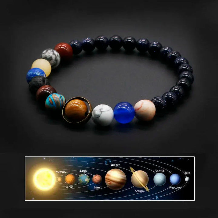 Women's celestial cosmos planet stretch bracelet with colorful beads, universe themed jewelry for her.
