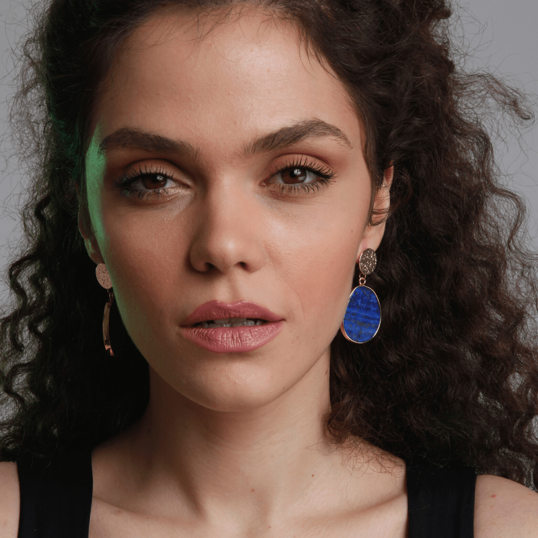 Spiritual protection drop earrings for women with celestial lapis lazuli gemstones, elegant jewelry.