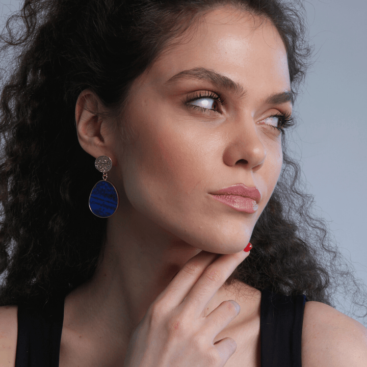 Elegant handmade lapis lazuli drop earrings for women, celestial gemstone jewelry.
