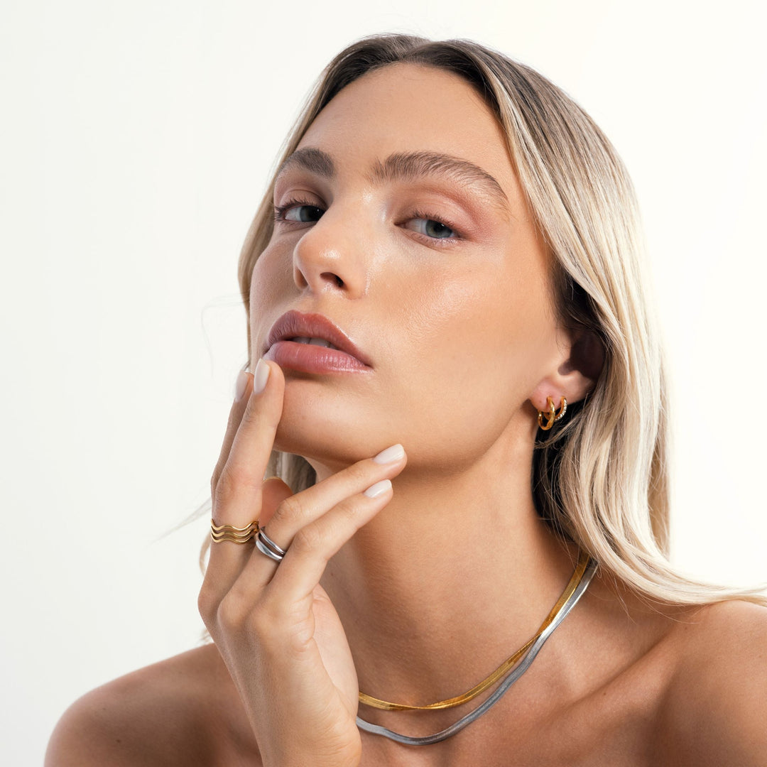 Luna-themed women's stackable rings, celestial gold & silver set. Unique fashion jewelry, hypoallergenic.