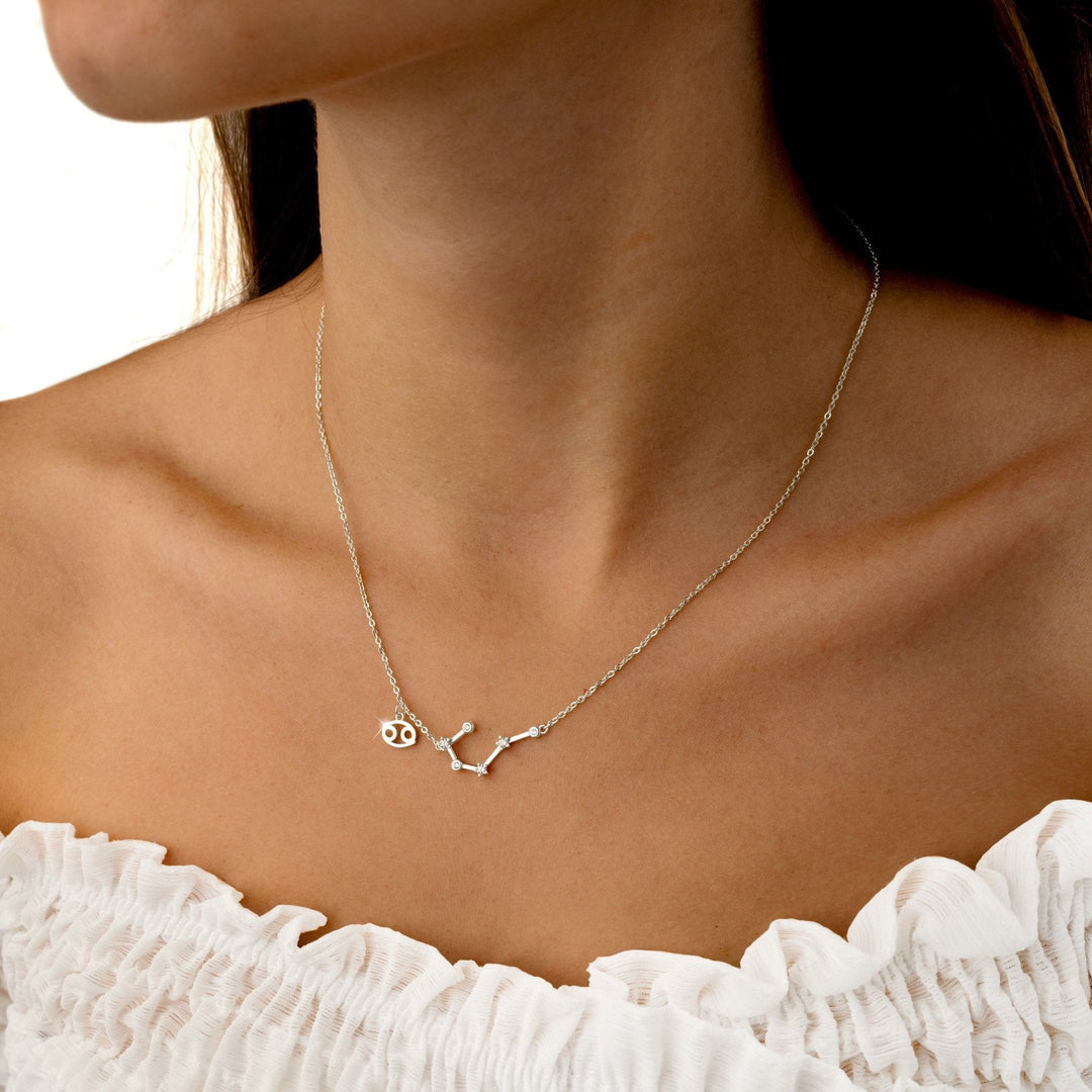 Women's Celestial Zodiac Sign Necklace in gleaming sterling silver.