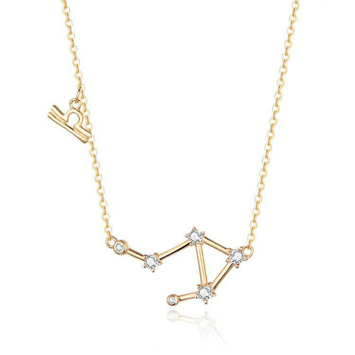 Sparkling gold plated celestial zodiac necklace, women's elegant astrology jewelry.