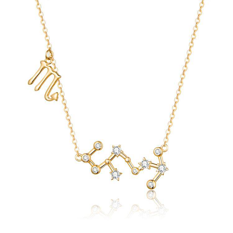 Modern sterling silver women's zodiac sign necklace, celestial astrology jewelry.