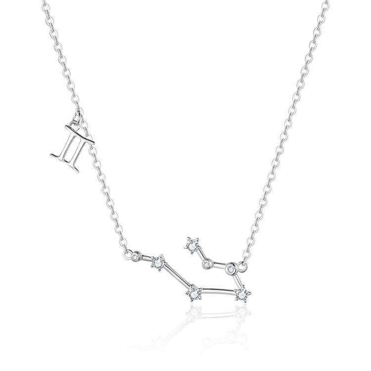 Unique personalized zodiac necklace for women, sterling silver celestial astrology gift.