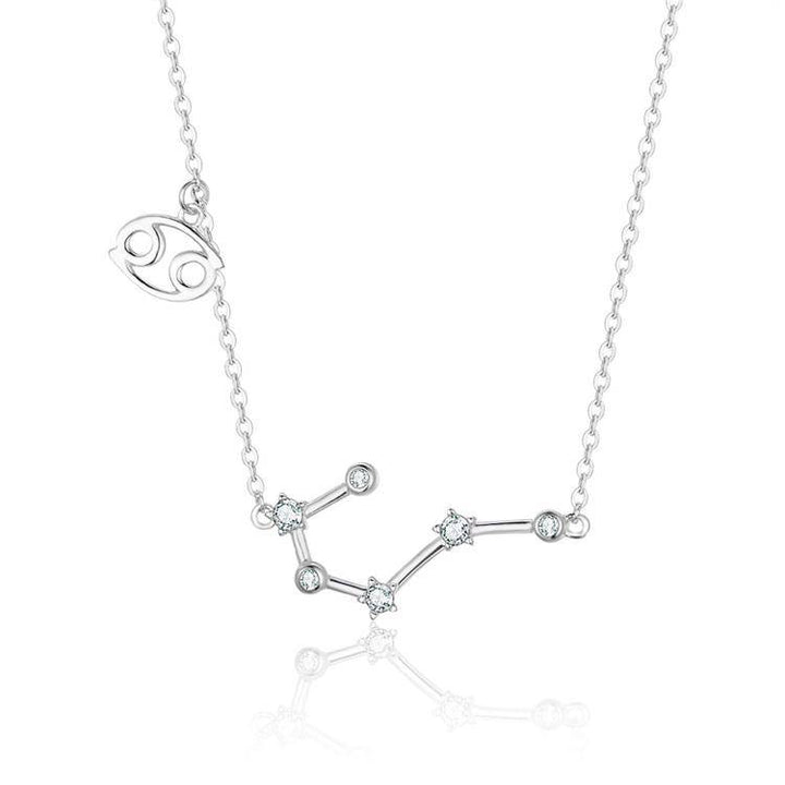 Fashionable women's celestial zodiac necklace, elegant sterling silver accessory.