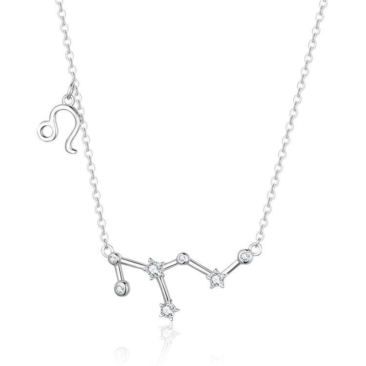 Intricate celestial zodiac constellation design on a gold plated women's necklace.
