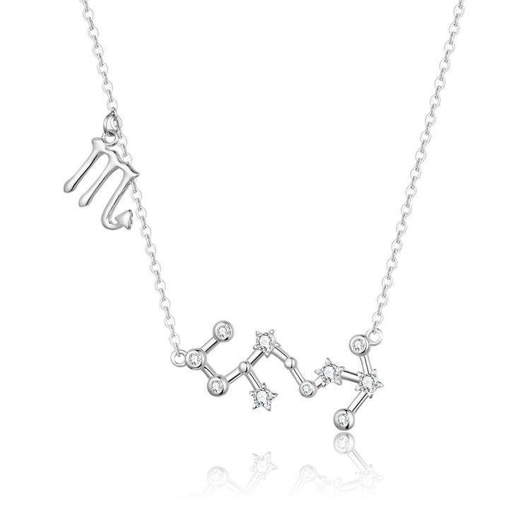 Timeless sterling silver women's celestial zodiac necklace, elegant astrology jewelry.