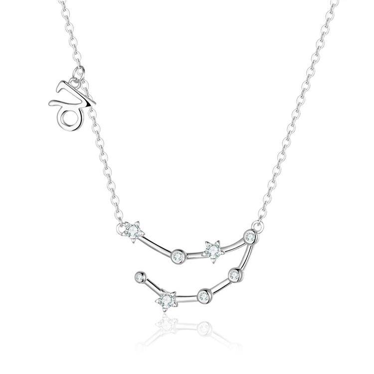 Sterling silver celestial zodiac necklace for women, personalized astrology jewelry.