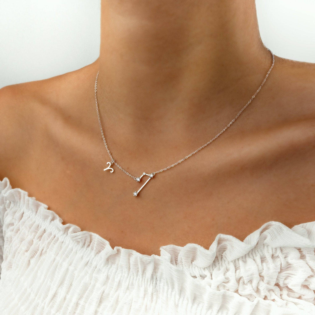 Personalized zodiac sign necklace, elegant sterling silver astrology jewelry for women.