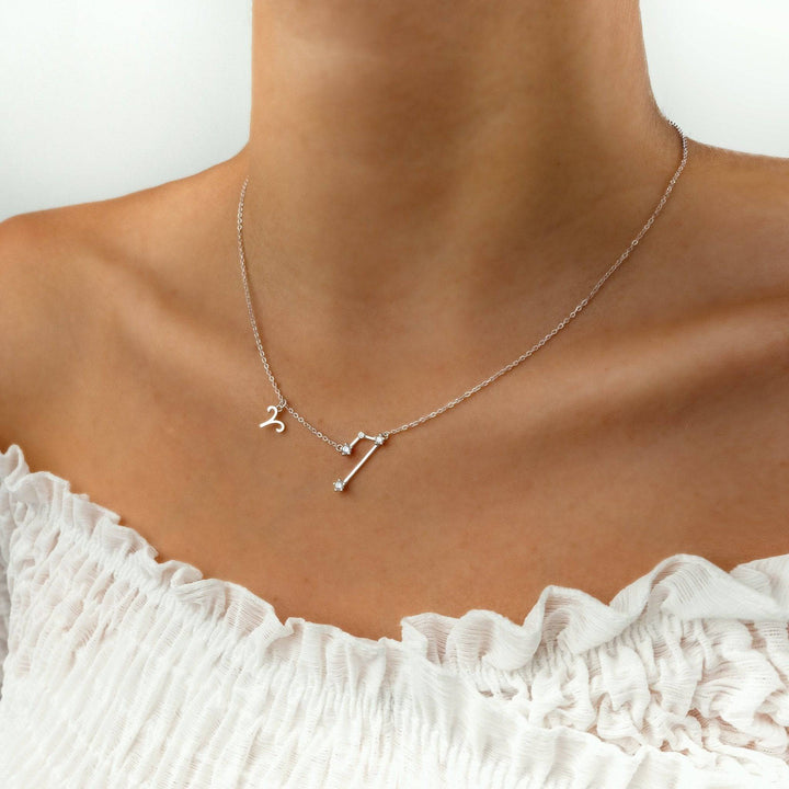 Personalized zodiac sign necklace, elegant sterling silver astrology jewelry for women.
