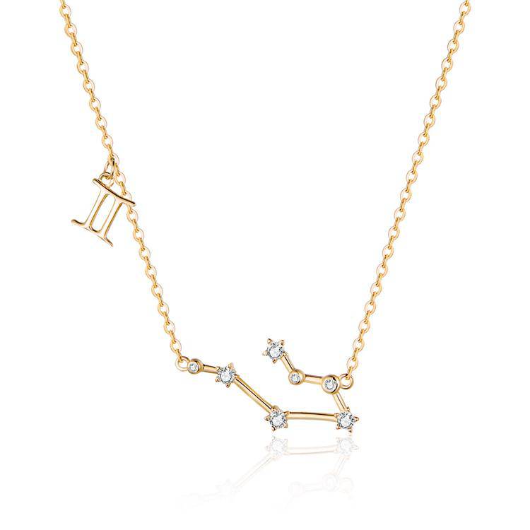 Celestial zodiac necklace in luxurious packaging, sterling silver astrology gift.