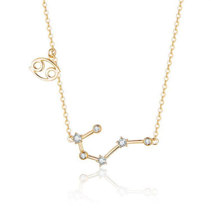 Delicate sterling silver women's necklace featuring a celestial zodiac constellation design.