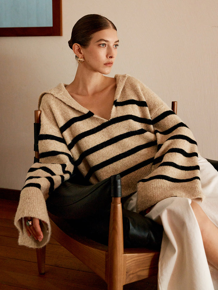 Women's Celina oversized striped sweater, cozy knit for casual autumn & winter wear.
