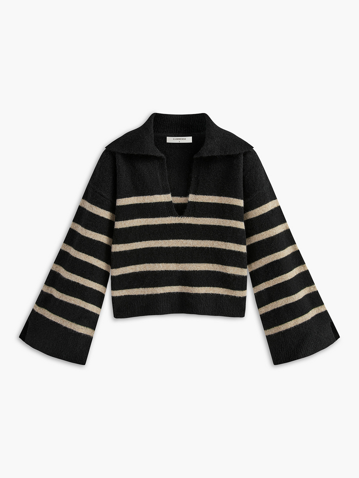 Celina women's oversized striped sweater, a long sleeve knit offering chic comfort and warmth.