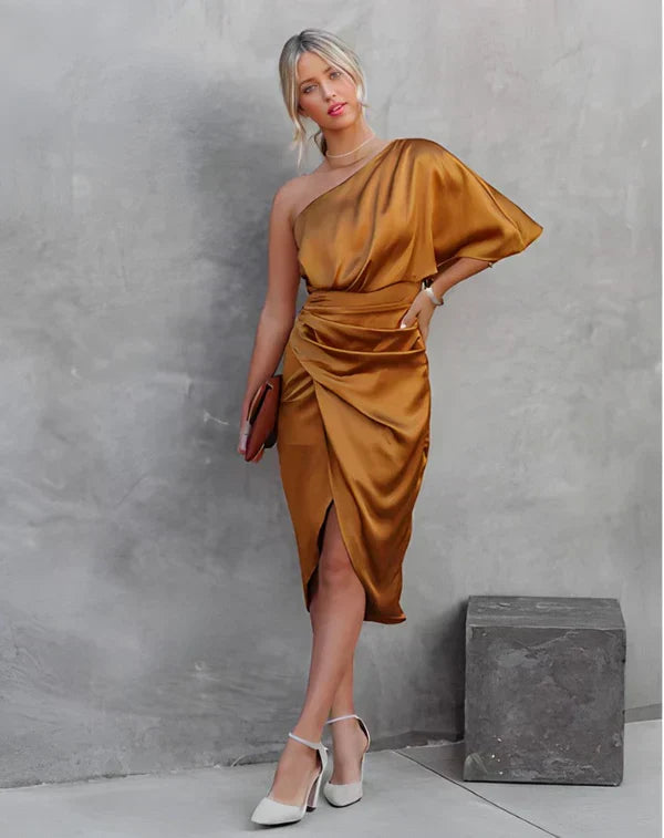 Back view of Celina elegant evening gown, featuring a stylish design for formal parties & special occasions.